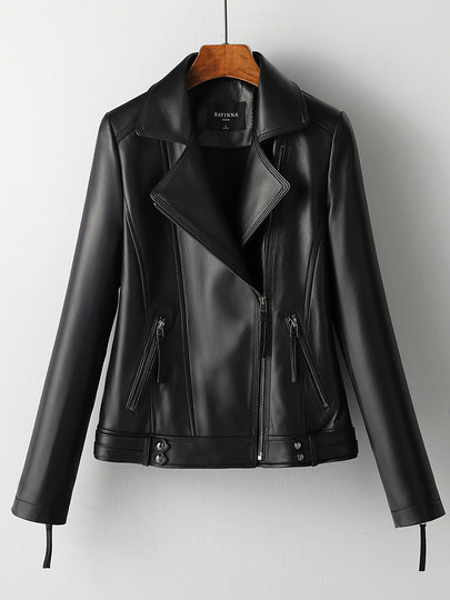 Spring and Autumn Haining Genuine Leather Jacket Women's Short High-end First Layer Sheepskin Slim Jacket Temperament Versatile Slim Jacket