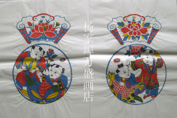 Yangjiabu woodblock prints late Qing Dynasty old edition original printing Qilin send zi hand-color printing collection value is high