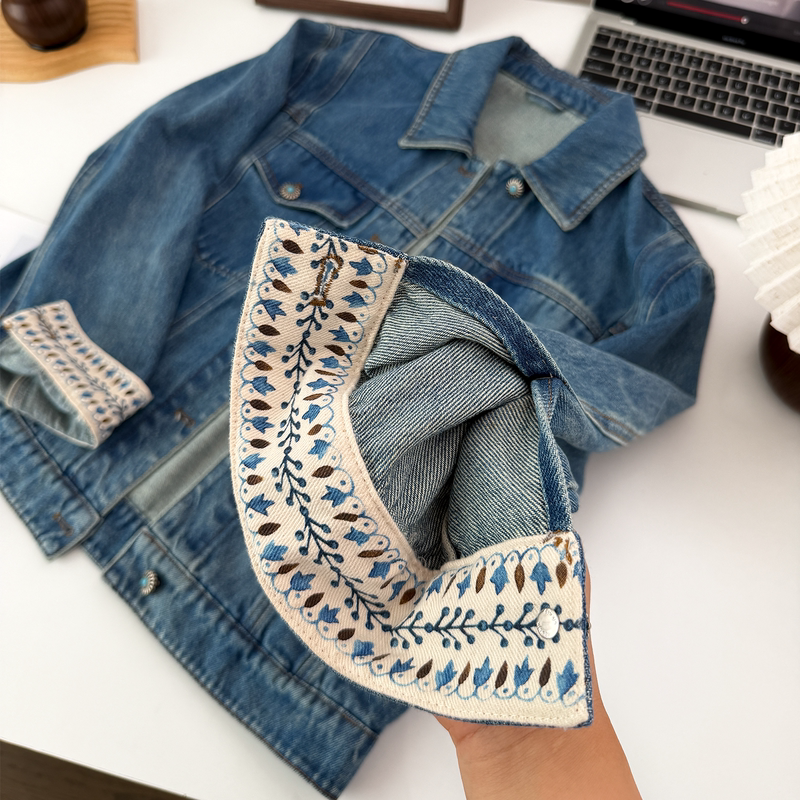 【Cuff Embroidery】Bohemian Style Denim Jacket for Women 2026 Spring New Loose Fit Versatile Top Jacket