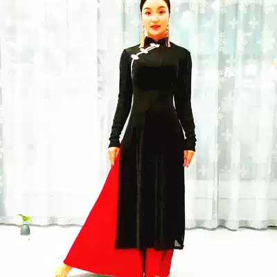 Belly dance 2019 autumn and winter cheongsam long sleeve Classical double split top wide leg pants set gift catwalk yoga