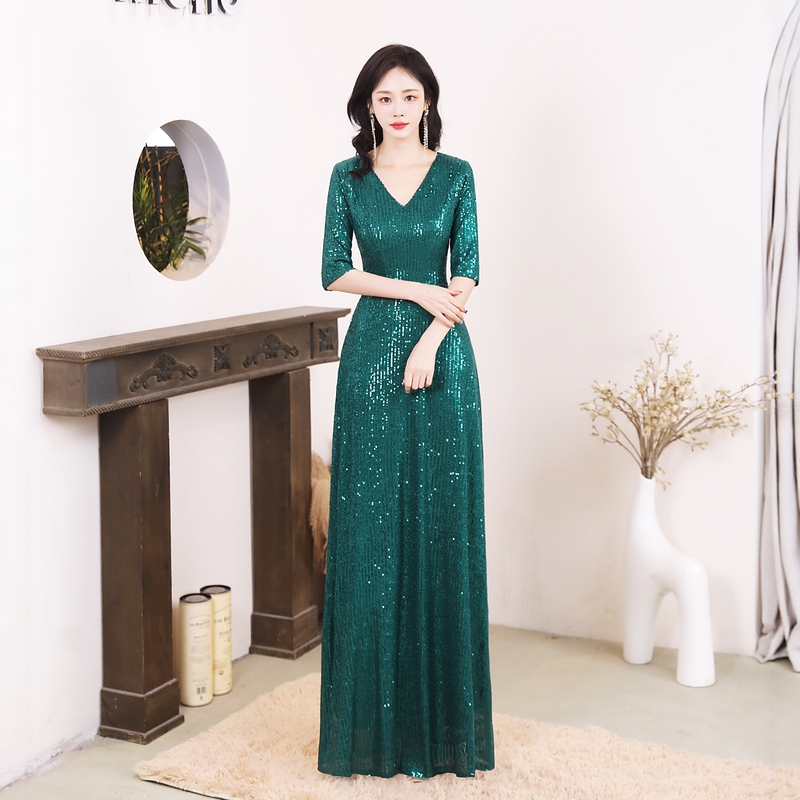 Green High-Elastic Shiny Annual Meeting Host Choir Performance Conductor Women's Long Adult Dress Daily Performance Dress Green High-Elastic Shiny Annual Meeting Host Choir Performance Conductor Women's Long Adult Dress Daily Performance Dress