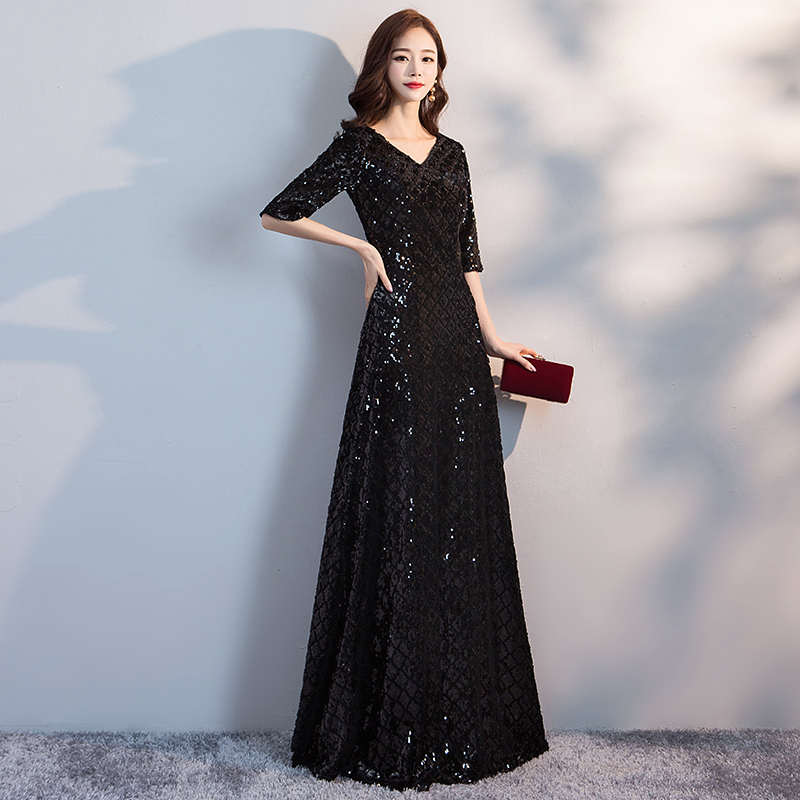 New Black Long Dress for Conducting Piano Performances, Hosting Evening Events, Annual Meetings, Runway Shows, Art Exams, Choir, Plus-Size Long Dress