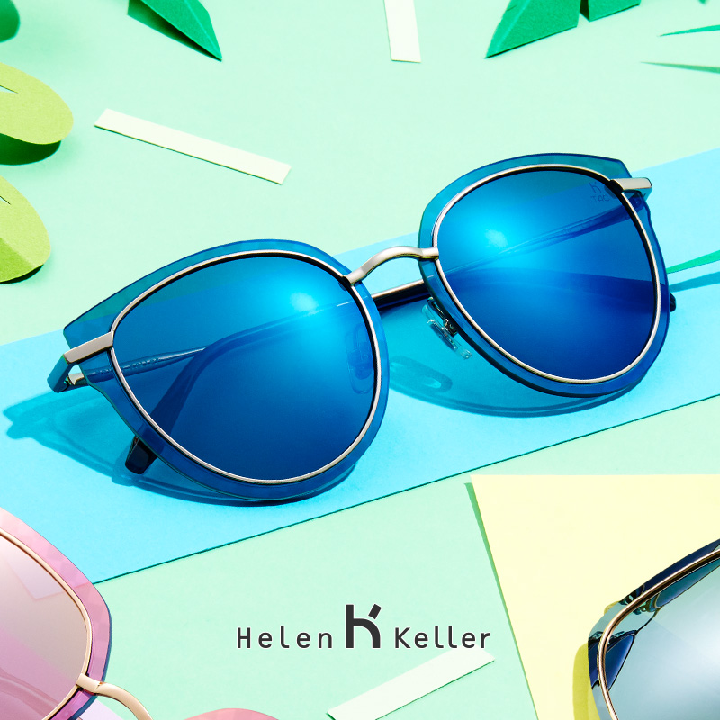 Helen Keller's new lady polarized ink mirror cat eye tide metal eye frame driving mirror with small face sunglasses 8715