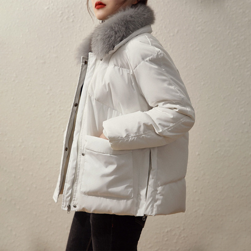 Maje Koce luxury fox fur collar 95 white goose down jacket women's white short section small thick coat