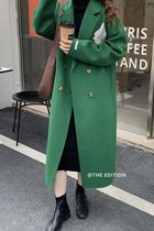 Maje Koce Double-sided Cashmere Coat Womens 2021 Korean Style Lengthened Double Breasted Green Loose Woolen Coat