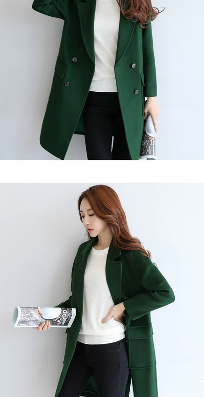 EyesonU nữ mùa thu và mùa đông làn sóng mới Áo len thời trang giản dị Hàn Quốc áo khoác len nữ dài - Accentuated eo áo