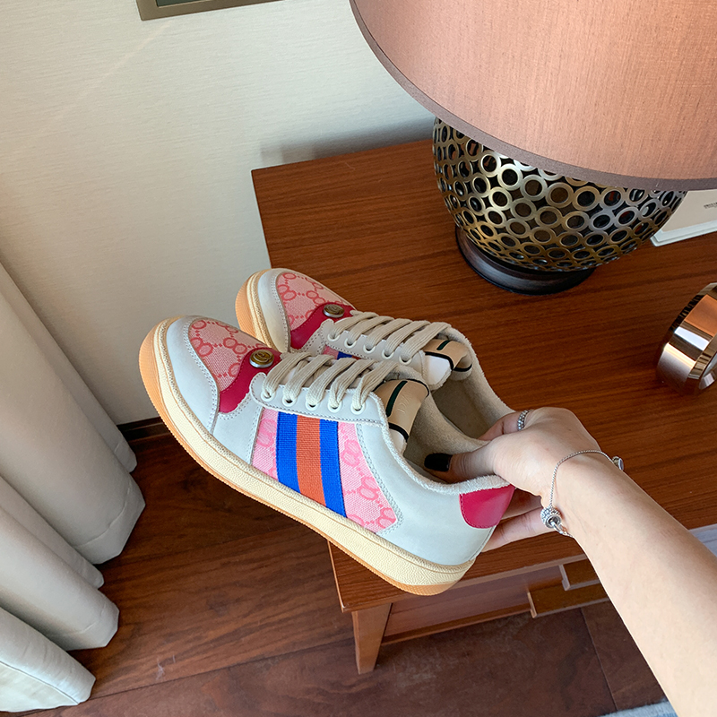 Meihong Powder NoodlesLittle fragrance Retro Make old Dirty shoes female Color matching Single shoes female 2021 new pattern Dirty shoes female motion Casual shoes