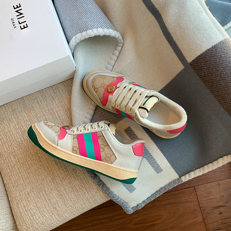 Meihongwei Apricot NoodlesLittle fragrance Retro Make old Dirty shoes female Color matching Single shoes female 2021 new pattern Dirty shoes female motion Casual shoes