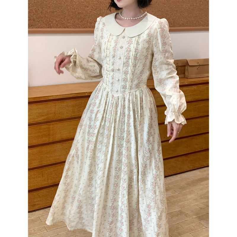 Lu Heqi Timeless Floral Sea French Retro Embroidered Doll Collar Long Sleeve Dress for Women Autumn Waist-Cinched Long Dress