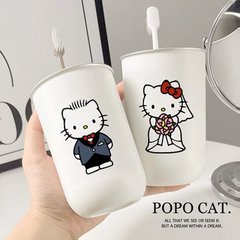 Kt Cat Stainless Steel Mouthwash Cup for Men and Women, Couple Toothbrush Cup, Anti-Mold, Anti-Drop, Brushing and Rinsing Cup, Household Wedding Preparation Toothbrush Cup