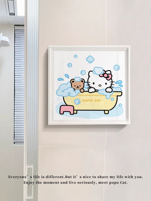 Kitty Bathroom Mural Storage Box, No-Drill Bathroom Folding Shelf, Waterproof Toilet Storage Rack for Clothes
