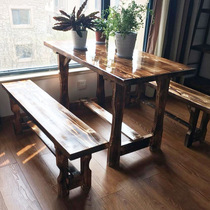 Carbonized table and chair outdoor solid wood anticorrosive wood balcony bar restaurant square barbecue casual long dining table and chair