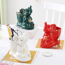 Ceramic Elephant Desk Pen Holder Ornament Home Creative Entry Porch Storage Key Living Room Coffee Table Decorations