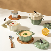 Ceramic childrens pumpkin steamed egg bowl special baby baby food supplement ceramic double ears with cover steamed egg custard stew cup bowl