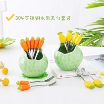 Fruit fork spoon set creative cute ceramic stainless steel fruit fork cake fork dessert dessert fork spoon coffee spoon