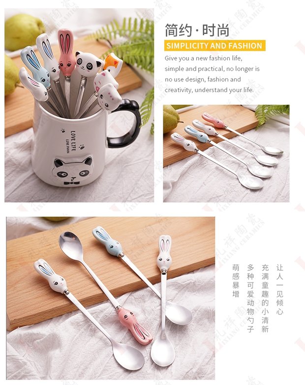 Sáng tạo gốm dài xử lý muỗng cà phê khuấy thìa hoạt hình dễ thương đầu muỗng nhỏ thìa thép không gỉ dài xử lý cốc muỗng - Cà phê bình cold brew