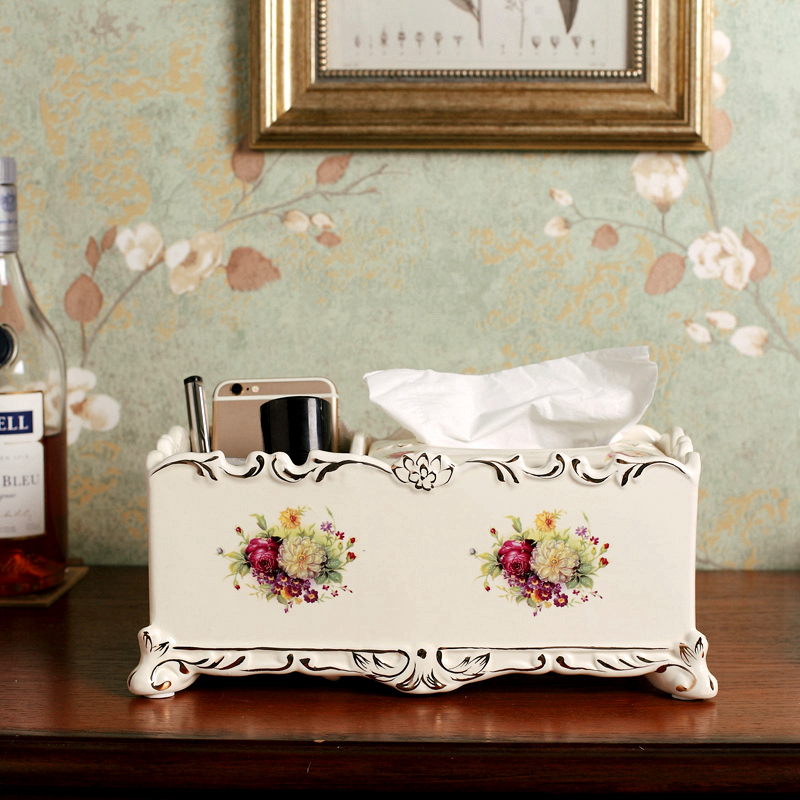 European ceramic multi - function tissue box napkin smoke box receive a case frame sitting room tea table desktop remote control