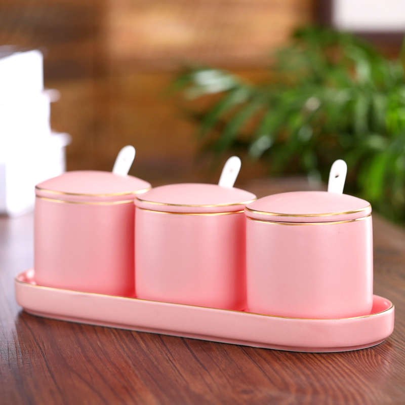 Kitchen ceramic flavor pot suits for seasoning household condiment box supplies the tank gear box mix seasoning box salt