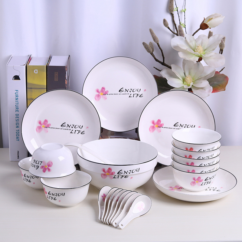 Jingdezhen porcelain tableware dishes suit ipads ceramic dishes nesting bowls plates Korean dish bowl combined household chopsticks