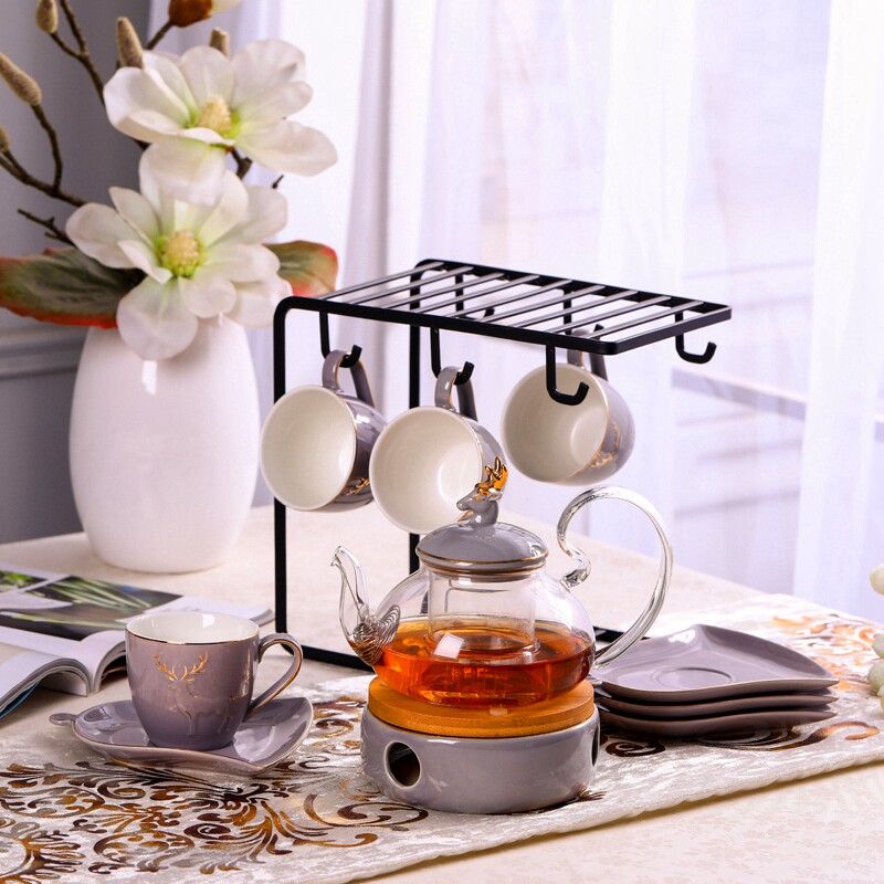 Glass boiled fruit Ceramic afternoon tea Flower fruit tea cup Tea set Flower tea pot set Household with filter candle heating