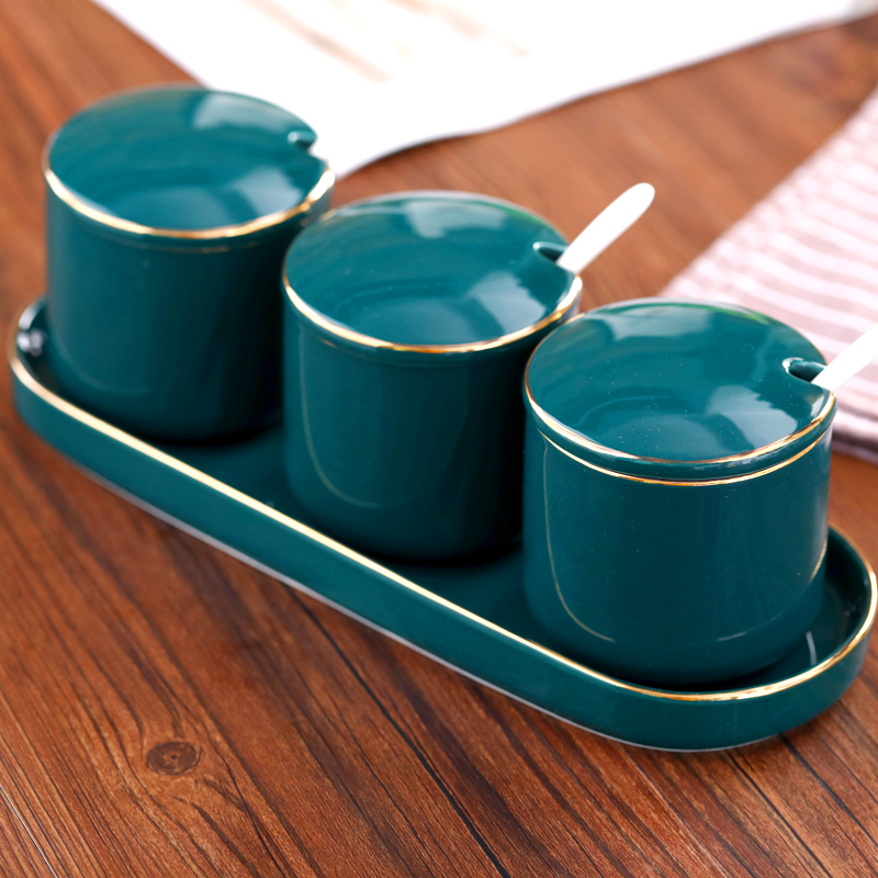 Kitchen ceramic flavor pot suits for seasoning household condiment box supplies the tank gear box mix seasoning box salt