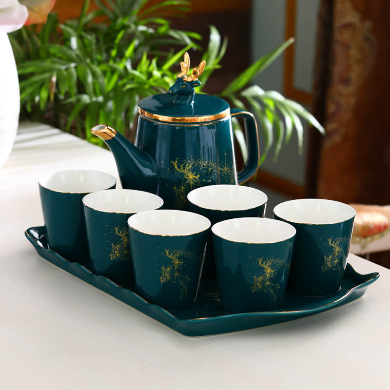 Eurostyle tea set home water cup cold water jug cold water pot ceramic cup water fitting heat resistant cup with matching tray living-room