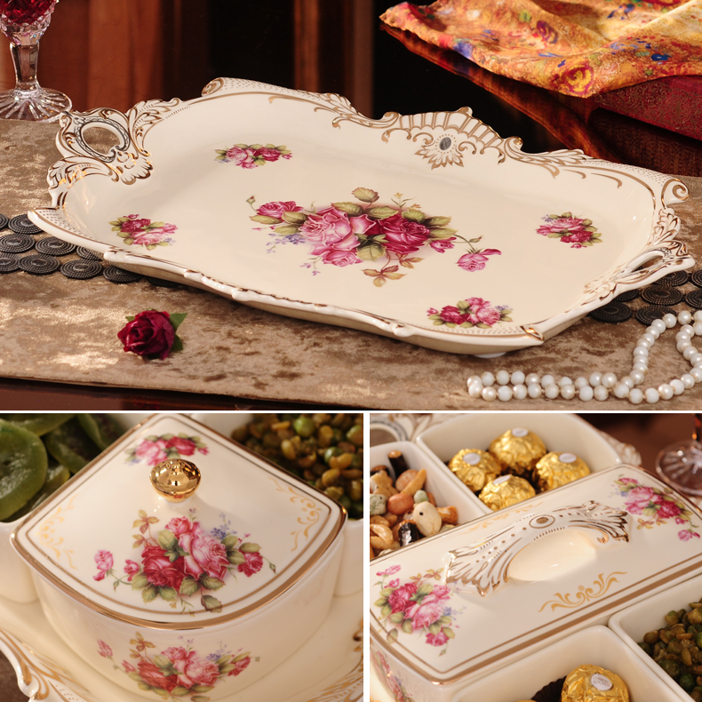 European ceramic frame with cover candy dishes receive a box of large size dry seeds of fruit compote sitting room combination