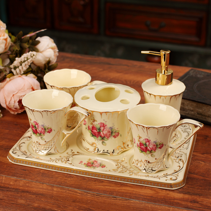 Modest art ceramic European - style bathroom covered six times toilet brush my teeth gargle suit bathroom articles for use that wash gargle cup suite