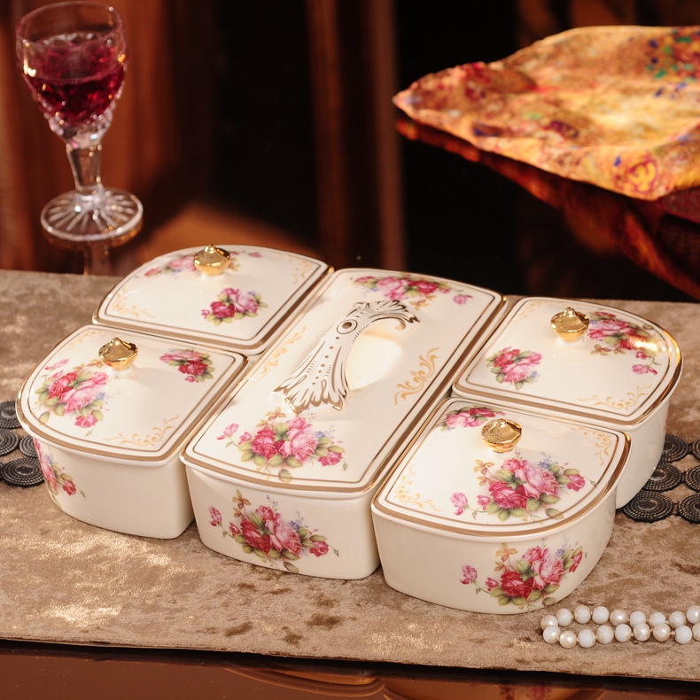 European ceramic frame with cover candy dishes receive a box of large size dry seeds of fruit compote sitting room combination