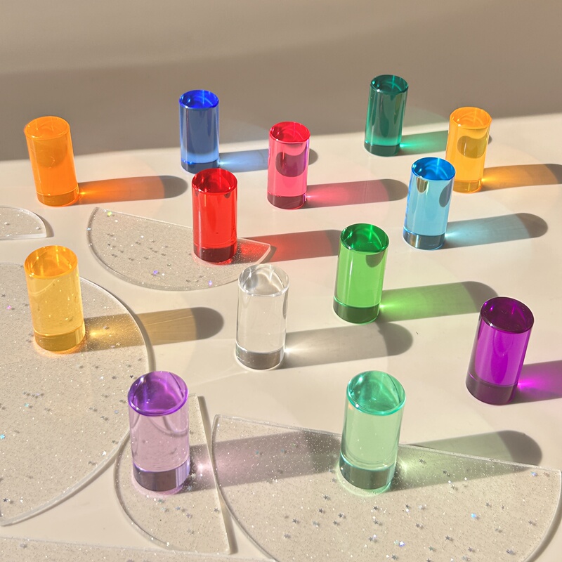 Damaru Heart Acrylic Building Blocks High Transparency Cylinder Cube Toy Colorful Building Blocks Children's Educational Assembly Wooden