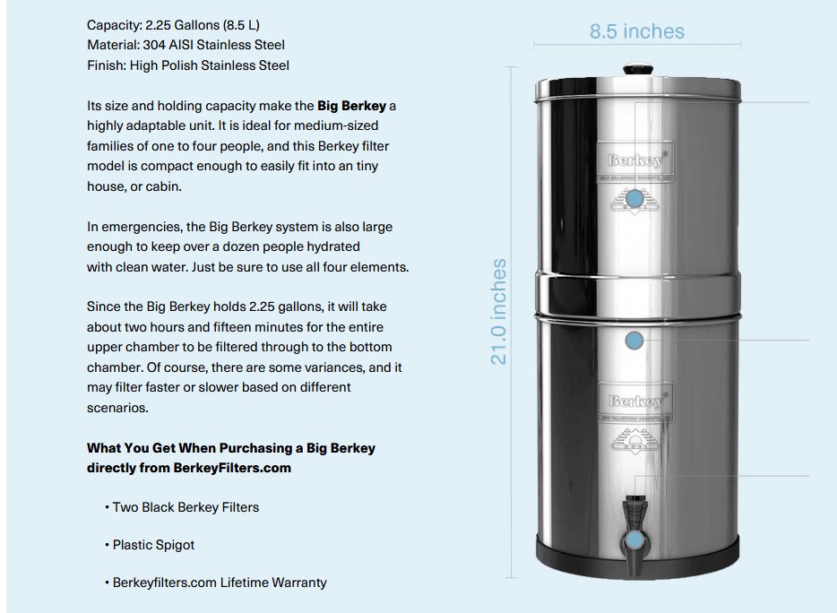 Фильтр для воды 美国伯基重力式净水器 berkey滤芯黑白组 big黑色滤芯家用野营适用
