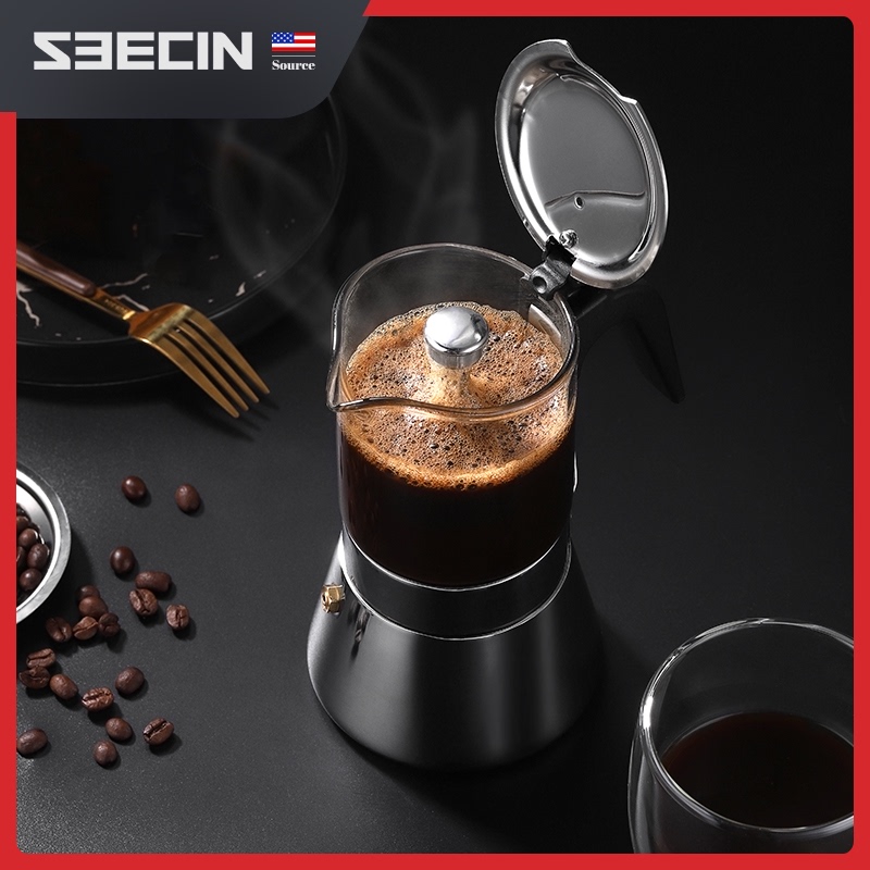 American seecin double valve Mocha pot manual coffee maker Household portable concentrated stainless steel coffee maker