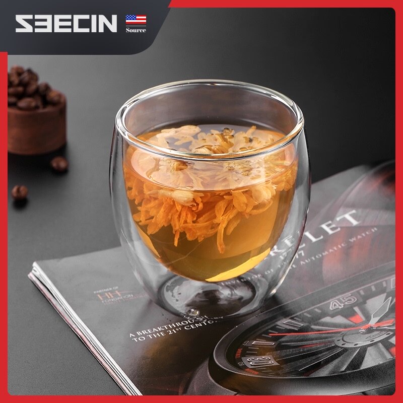 American seecin thickened double insulated coffee cup Transparent glass Hot and cold non-hot creative juice cup