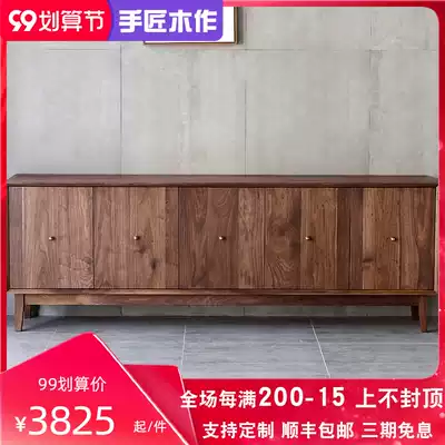 Hand craftsman woodwork Nordic black walnut TV Cabinet full solid wood multi-layer shelf modern simple cabinet dinner side bucket cabinet
