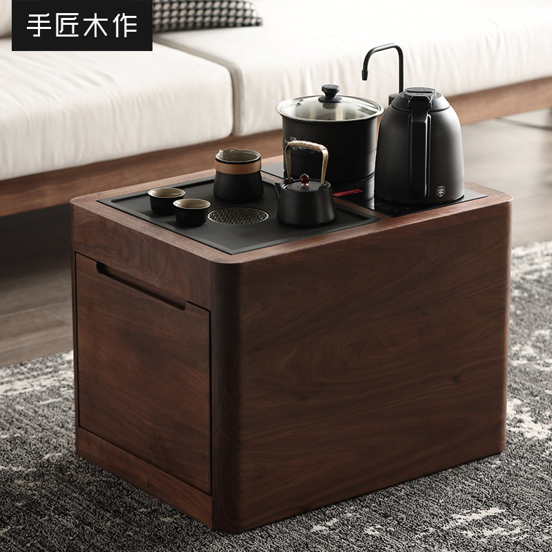 Artisan Black Walnuts Solid Wood Tea Water Cabinet Burning Water Jug Integrated Removable Tea Table Side Cabinet Lockers Tea Table Edge A Few-Taobao