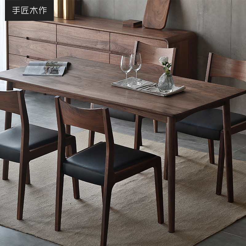 Nordic Black Walnuts Wood Table Oak Wood Home Small Family Type Day Style Expression Furniture Rectangular Solid Wood Round Dining Table