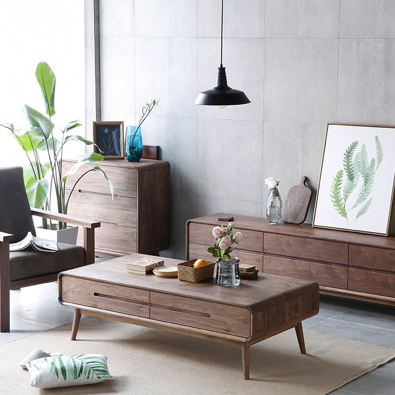 Log Solid Wood Black Walnut Wood Tea Table Home Small Household Type Tea Table Nordic Art Day Style Brief Real Body Shop Innate