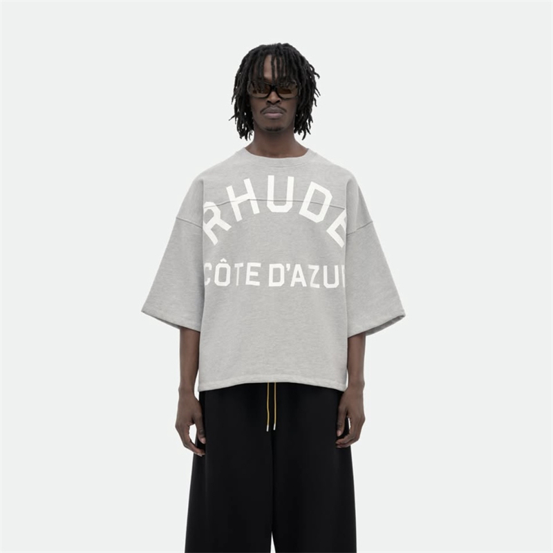 Rhude American Street Retro Fashion Brand Patchwork Loose Casual Terry Short-Sleeve T-Shirt for Men and Women Half-Sleeve Top