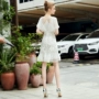 Người nổi tiếng mới 2019 khí chất thời trang V-cổ nặng công sở thắt lưng ren khâu váy trắng cao cấp mùa hè - Sản phẩm HOT váy suông chữ a
