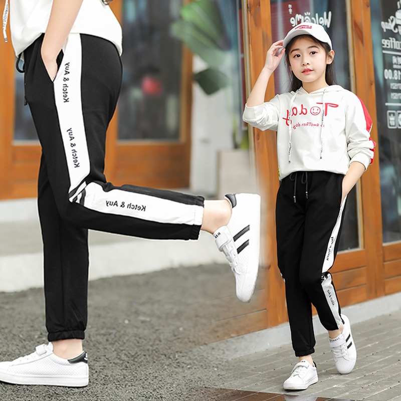 Girlpants mùa thu / mùa đông bên ngoài mặc trẻ em lỏng lẻo mới giản dị quần quần trong không khí của mùa xuân và mùa thu trẻ em lớn quần thể thao.