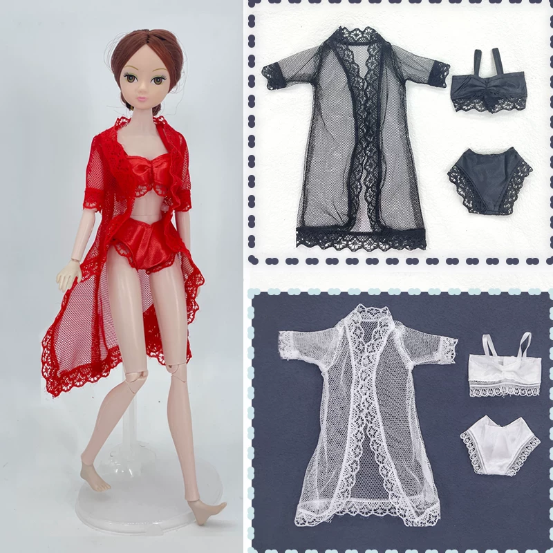 Игрушка, кукла, нижнее белье, пижама, черно-фиолетово-красный банный халат, сексуальный набор для нарядов, цвет, комплект из 3 предметов