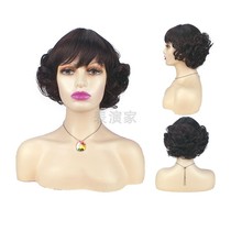 Nostalgic Republic of China Old Shanghai Customs Qipao Gown Mother Wig in Elderly Retro Wine Red Short Rolls of Fake Headgear