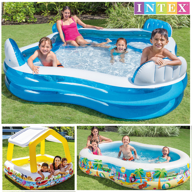 INTEX Swimming Pool Home Children Great Drama Pool Indoor Kid Ball Pool Outdoor Sun Shading Thickened Inflatable Swimming Pool