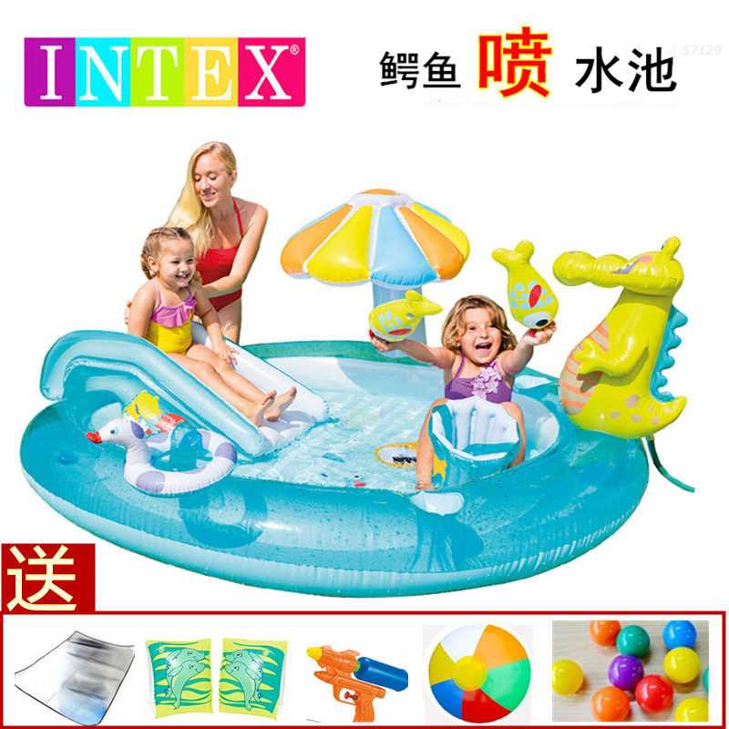 Children's swimming pool INTEX 57129 Crocodile spray inflatable toy sea ball pool household theater slide