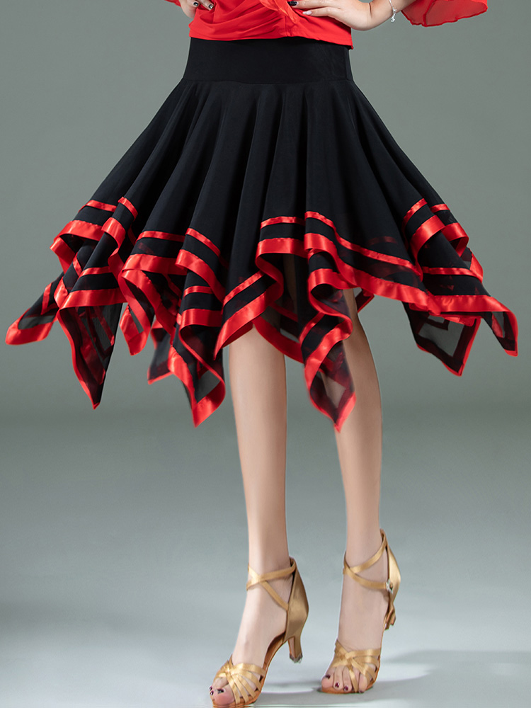 Beautiful feeling Latin dance adult women's new webbing contrast color modern national standard square dance big swing middle skirt practice performance