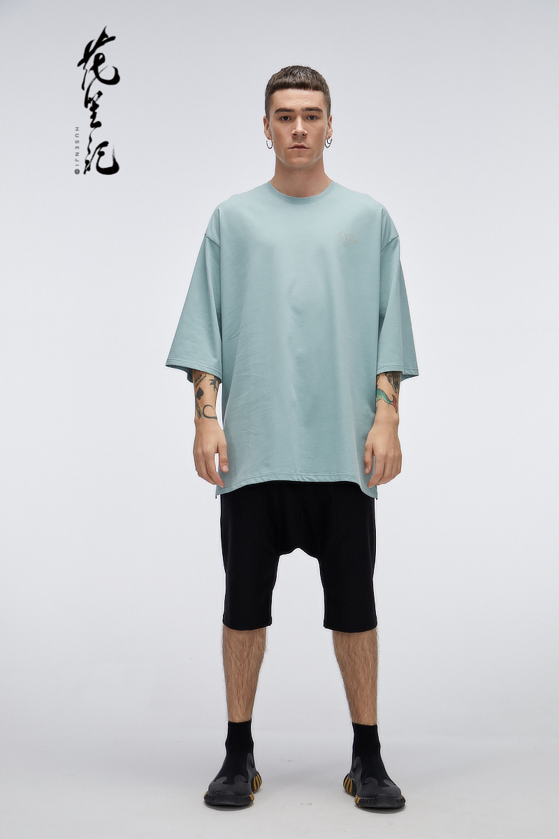 Hoa 笙 phong cách Trung Quốc ánh sáng thủy triều sang trọng in thương hiệu dài tay áo t-shirt nam loose couple hip hop đường phố khiêu vũ T-Shirt mùa hè