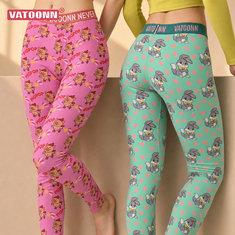 Cute Cartoon Animal Print Autumn Pants for Women, Made of Fine Combed Cotton, Thin, High Elasticity, Mid-Waist, Suitable for Wearing as Base Layer or for Home Sleep Cute Cartoon Animal Print Autumn Pants for Women, Made of Fine Combed Cotton, Thin, High Elasticity, Mid-Waist, Suitable for Wearing as Base Layer or for Home Sleep