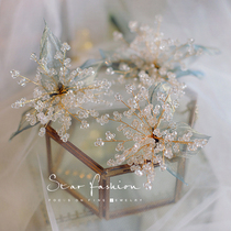 New hand-made fresh and colorful leaf crystal head flower bride hair headdress suit with makeup studio shooting accessories