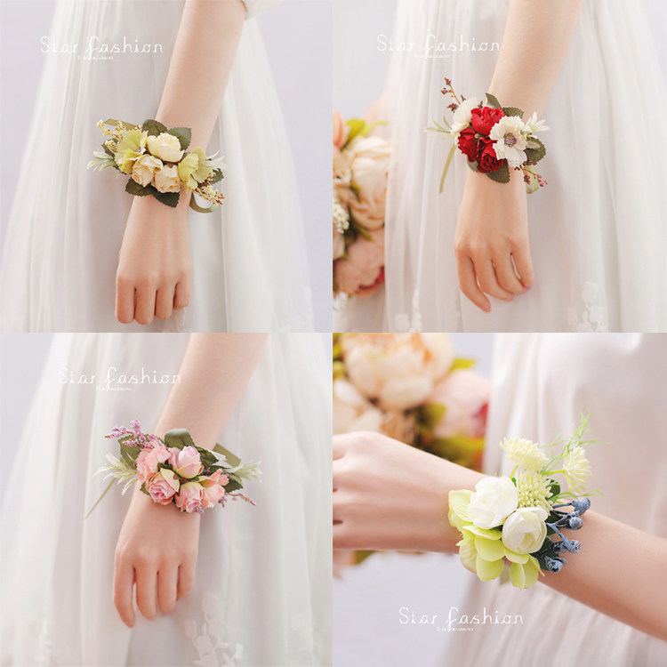 Eurostyle Bridal Hand Flowers Emulation Flower Wedding Bridesmaid Wrist Flower Sisters Group Hand Ring Neck Flower Wedding Celebration Accessories