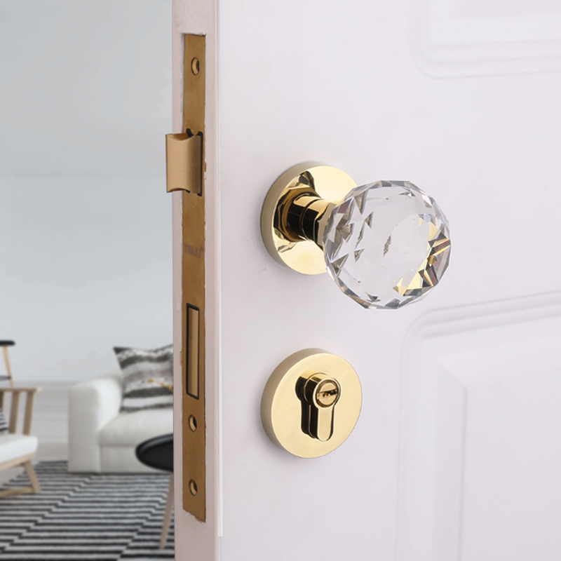 American Golden Crystal Silent Indoor Bedroom Door Lock Two-piece Doorknob Wood Door Lock Home Universal Room Door Lock